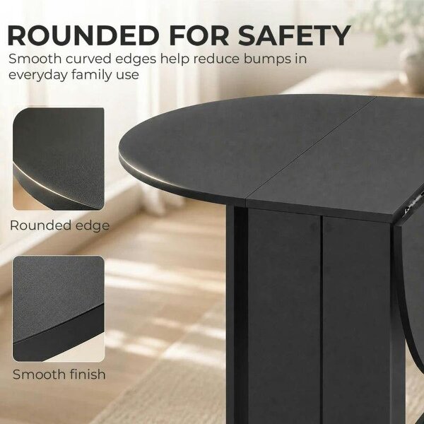Folding Dining Table, Drop-Leaf Table with Foldable Leaves for Small Spaces, Kitchen, Dining Room, Black