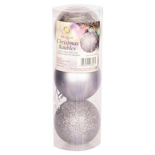 10cm Shatterproof Mid Grey Christmas Baubles, 3 or 6 Pack for Trees and Festive Displays image 8