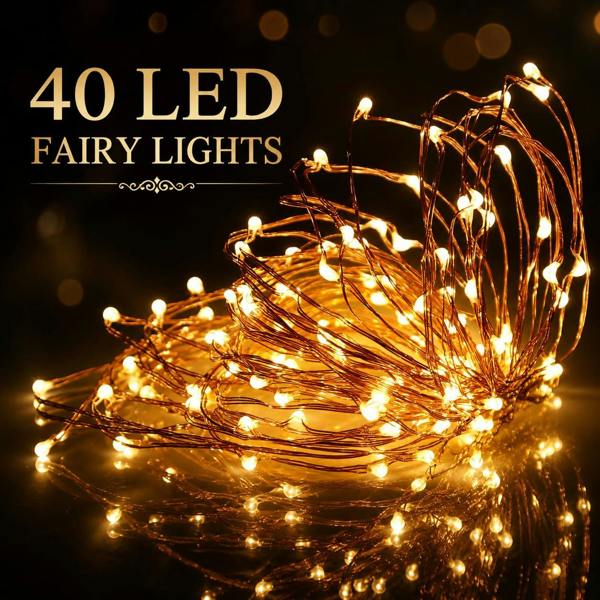 4m Warm White LED Battery Operated String Lights with Gold Copper Wire, 40 Mini LEDs, 2 Pack image 9