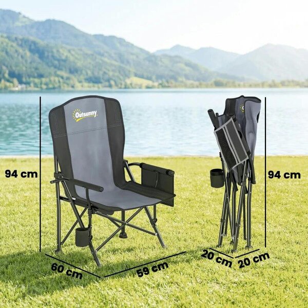 Padded Camping Chair Adults Heavy Duty Folding Chair Side Pocket Cup Holder Carry Bag Outdoor Black