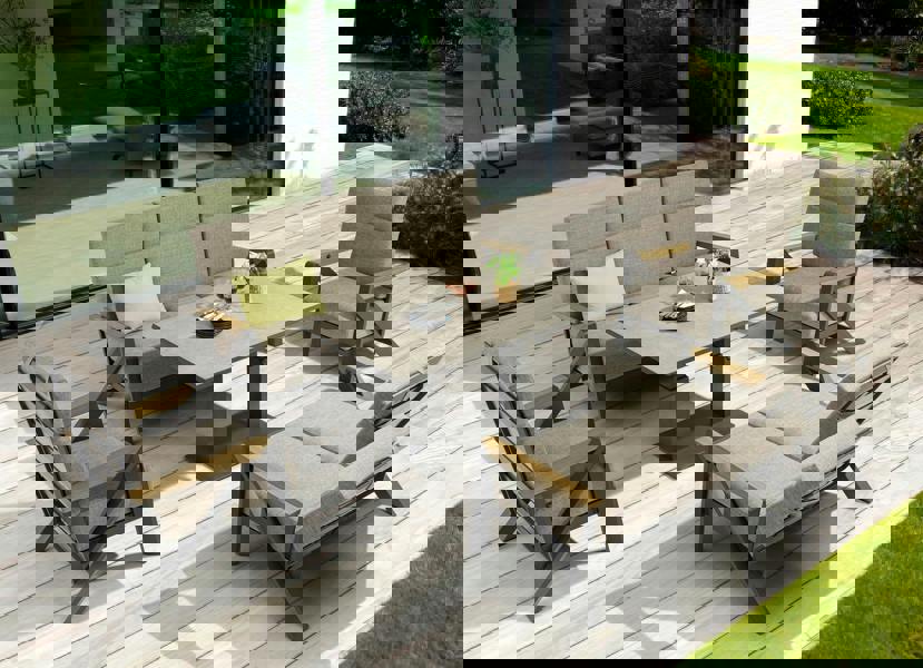 Darwin 7-Seater Corner Dining Set - Aluminium & Teak Garden Furniture The Garden Furniture Shop