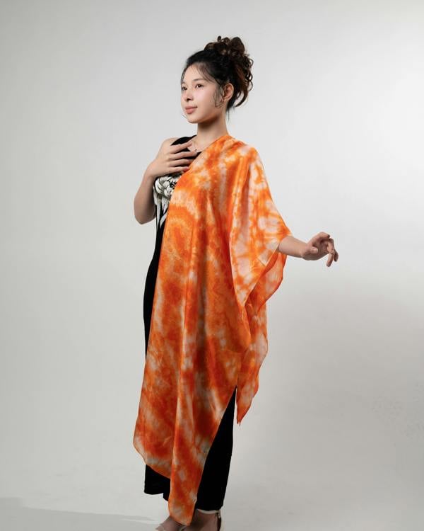 Orange Shibori Silk Scarf – Hand-Dyed Mulberry Silk, Beach & Pool Wrap