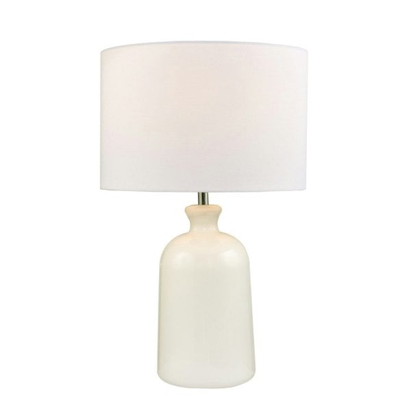 Classic Opal White Glass Table Lamp with White Linen Fabric Drum Lampshade Image 1