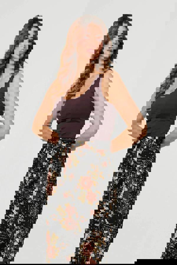 Black | Printed High Waist Wide Cropped Trousers