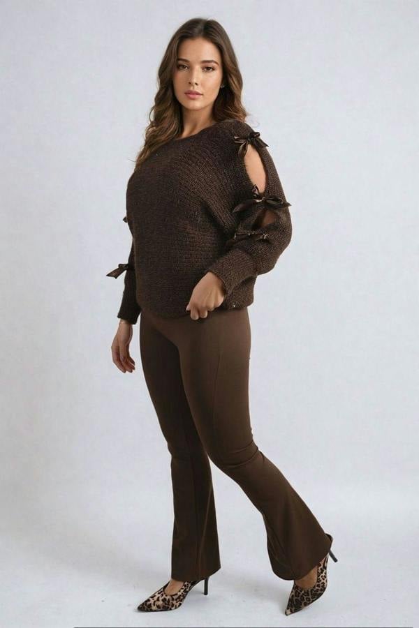 Jessica High Waisted Flare Leg Trouser - Brown