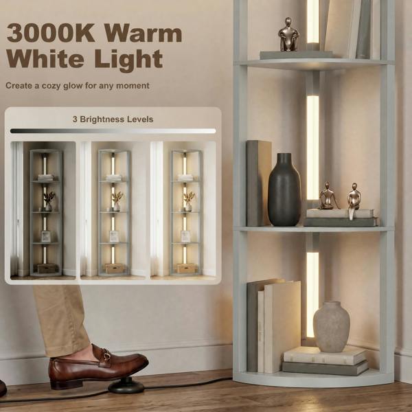 HOMCOM Corner Floor Lamp with Warm White LED Light, Grey