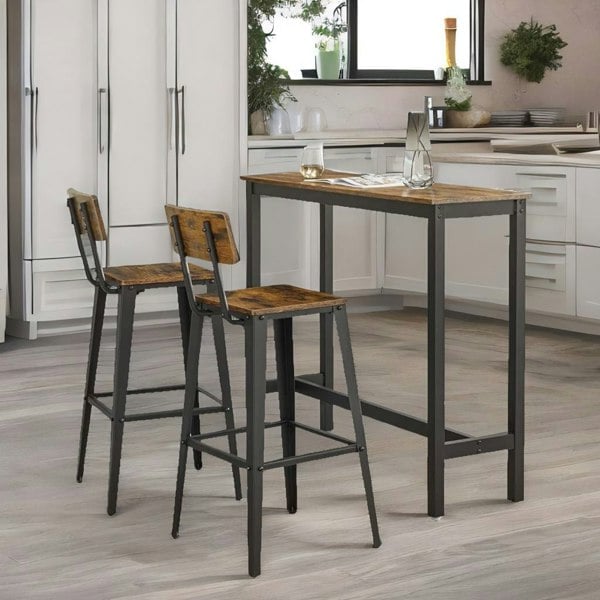 Rafaelo Mobilia Set of 2 Industrial Bar Stools with Backrest Brown