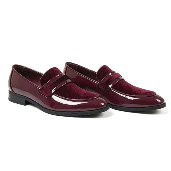 Dolcetto Men's Slip On Vegan Leather Velvet Detailed Patent Loafers