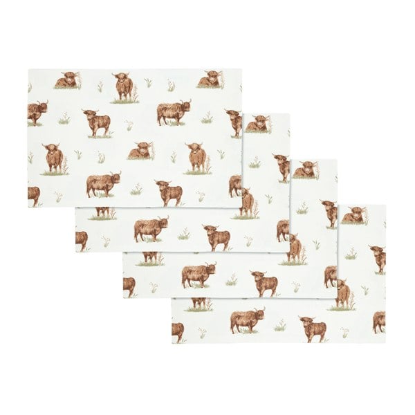 Catherine Lansfield Angus Highland Cow Cotton Dining Placemat 4 Pack Natural
