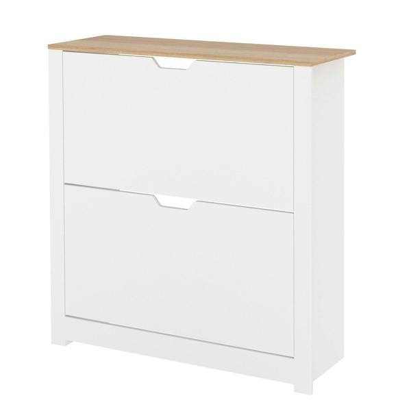 Levede Shoe Cabinet White Narrow Flip Drawers Adjustable Shelves Storage Cabinet