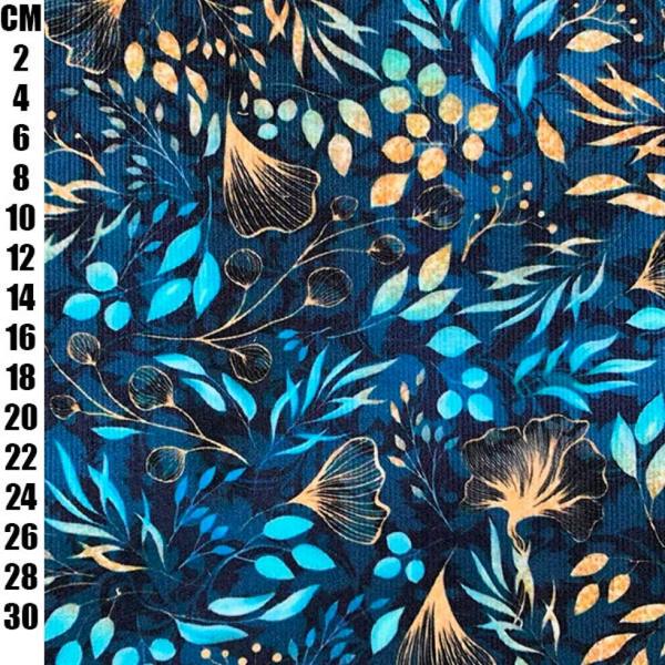 Minerva Turquoise Printed Cotton Needlecord Dressmaking Fabric per metre, 145cm / 57" Wide