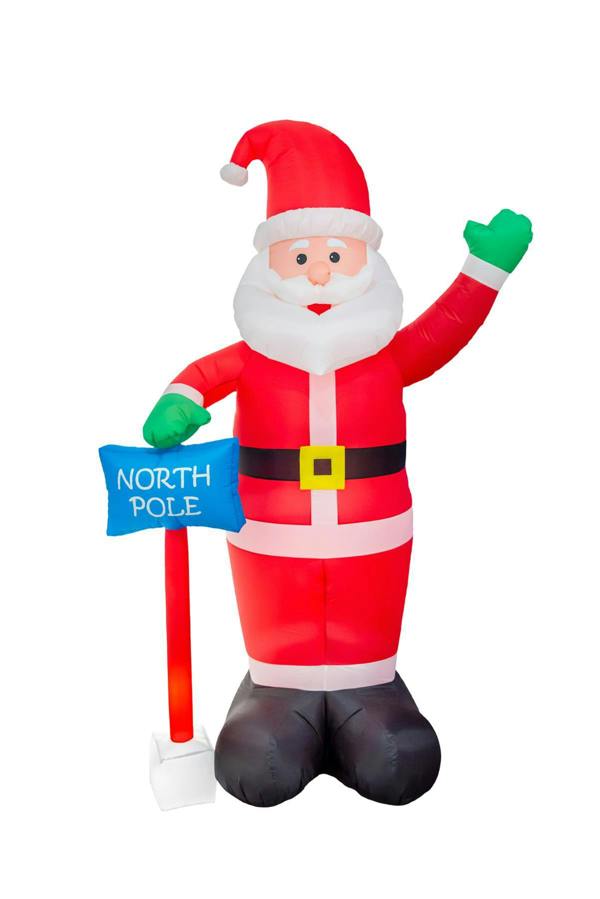 1.8m to 2.4m Inflatable Waving Santa with North Pole Sign, White LED Lights image 1