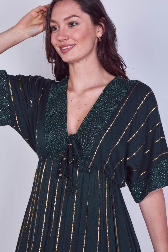 Boho Sequin Swirl Embroidered Maxi Dress