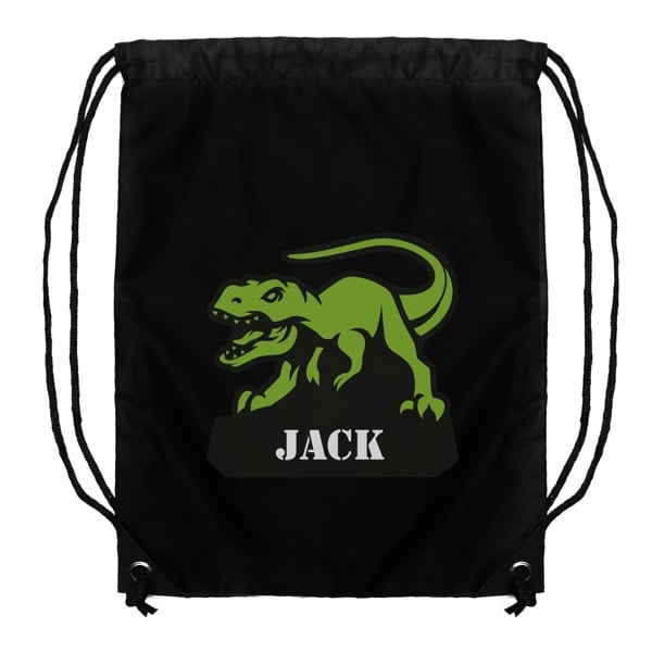 Personalised Memento Company Personalised Dinosaur Black Kit Bag