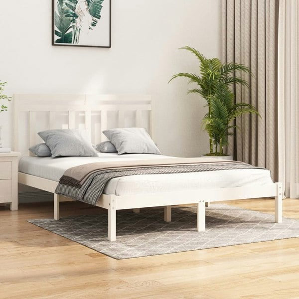 Berkfield Bed Frame White Solid Wood 135x190 cm Double