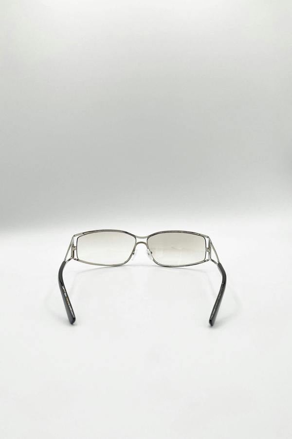 Retangle Wrap Around Metal Sunglasses In Silver - svnx