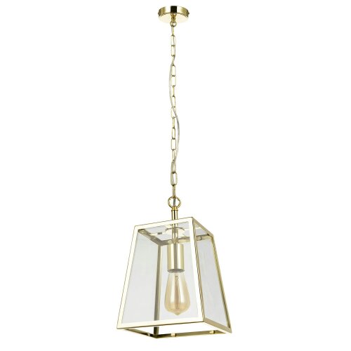 Happy Homewares Classic Lantern Pendant Lamp in Polished Gold with Clear Glass Sides