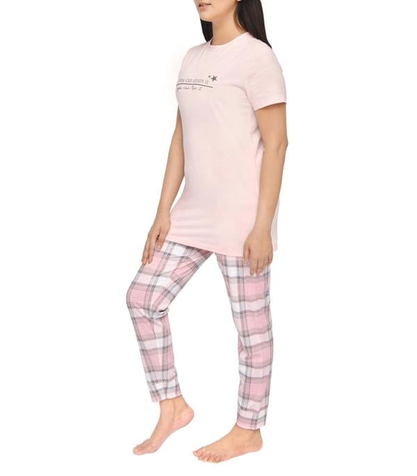 Smart Living Women's Tee and Cuffed Bottom Loungewear Set - Pink/Grey