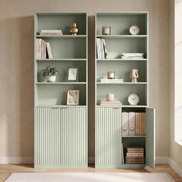 Bookcase Adjustable Shelf Bookshelf Anti-Tip Hardware 6-Tier, Light Green