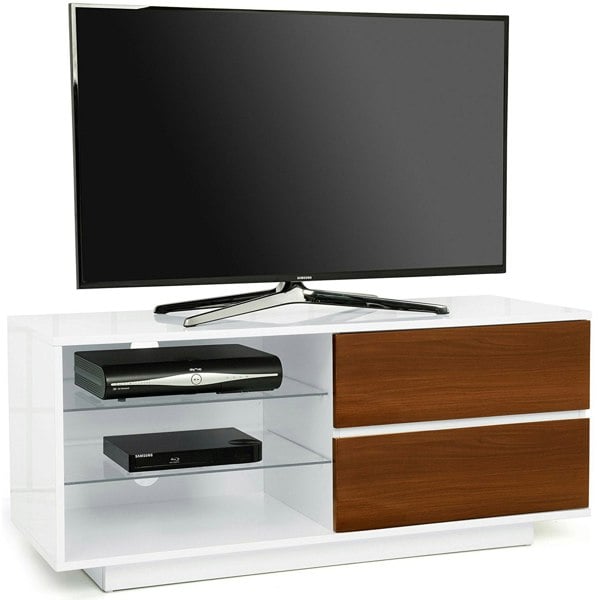 Centurion Supports Gallus High Gloss White with 2-Walnut Drawers and 3-Shelf 32"-55" LED/OLED/LCD Cabinet TV Cabinet