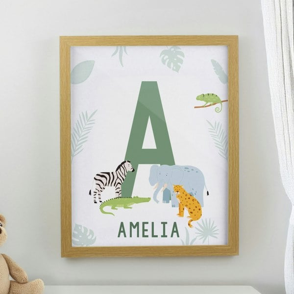 Personalised Memento Company Personalised Animal Initial Oak Poster Frame