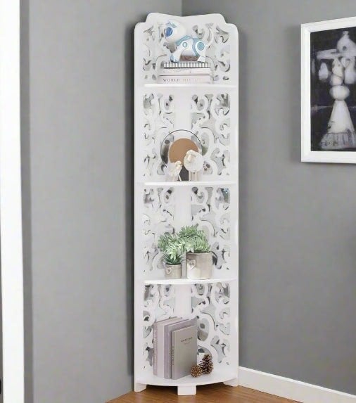 Modcraft White Free-Standing Corner Shelf – 4-Tier PVC Storage Unit for Bathroom, Bedroom, Living Room & More