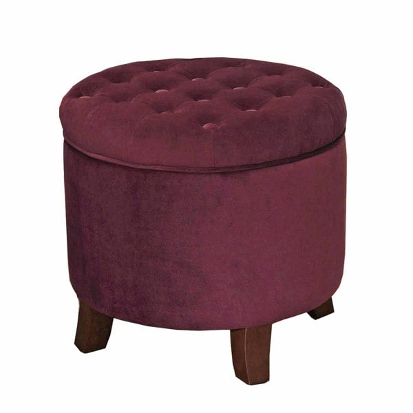 Luxury Living Cambridge Tufted Round Storage Ottoman Footstool - Berry Merlot