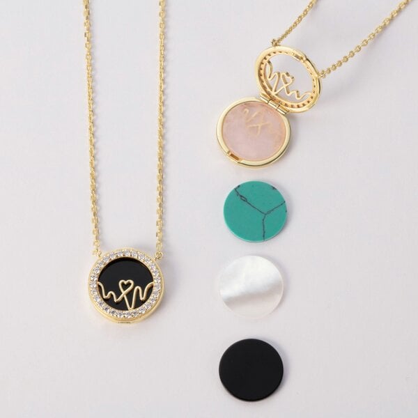 BLOOMTINE Loves Frequency Gold Pink Opal Vermeil Heartbeat Necklace