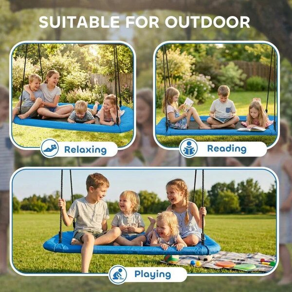 Nest Swing with Adjustable Ropes and Tree Straps, Basket Swing for Kids, 300KG Capacity for Indoor Outdoor, Blue