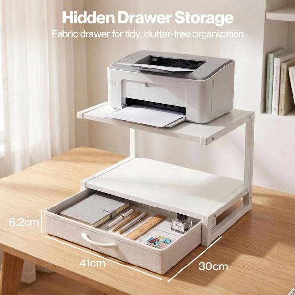 Levede Printer Stand With Drawer 2 Tier Desktop Storage Shelf Office Table Steel