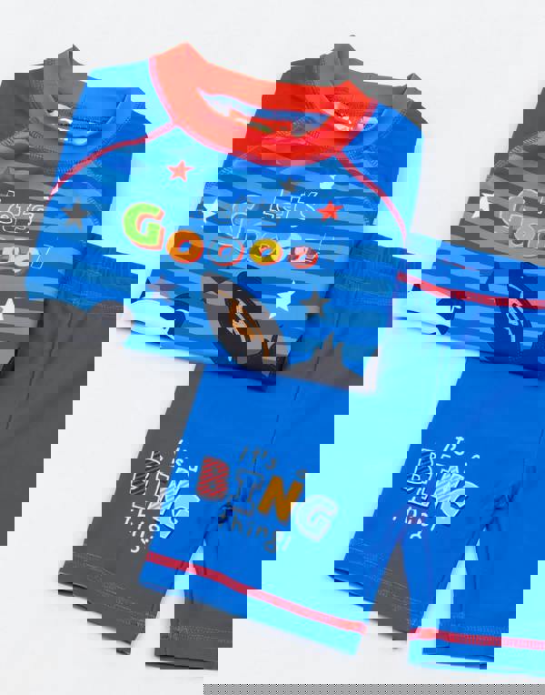 Bing Bunny Boys Blue Character Print & Let'S Go Slogan 1 Piece Surf Suit