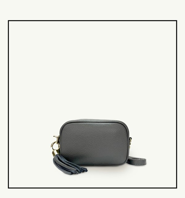 Apatchy London The Mini Tassel Leather Phone Bag - Dark Grey