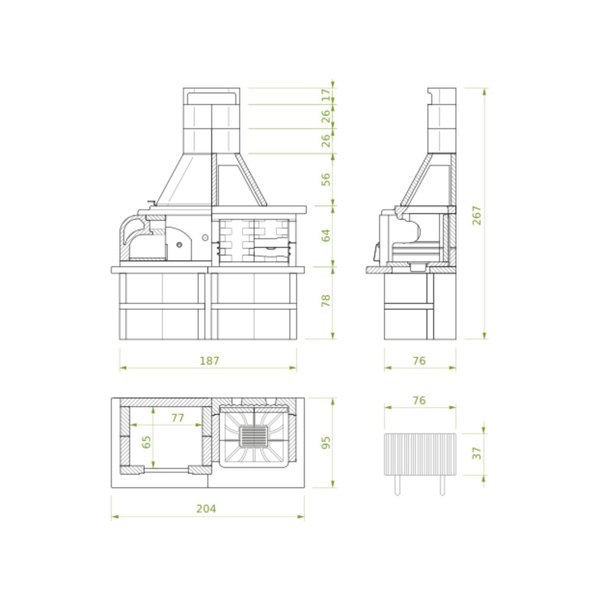 Palazzetti Gargano 3 Masonry Barbecue with Wood Fired Oven and Grey Worktop