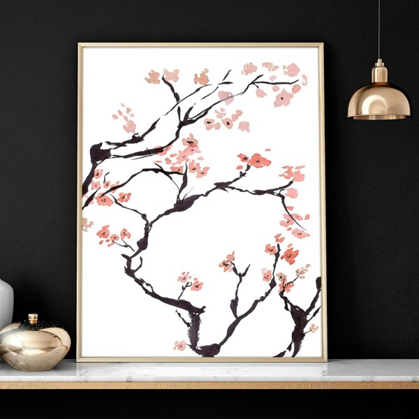 Cherry blossom wall art for home office | Set of 2 wall art prints