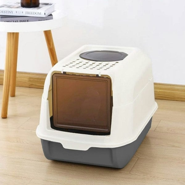 Large Hooded Top Entry Cat Litter Box with Scoop Living and Home