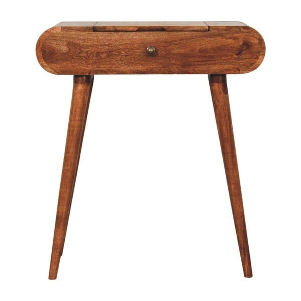 Artisan Furniture Solid Wood Mini Honey Caramel Dressing Table with Foldable Mirror, Brown