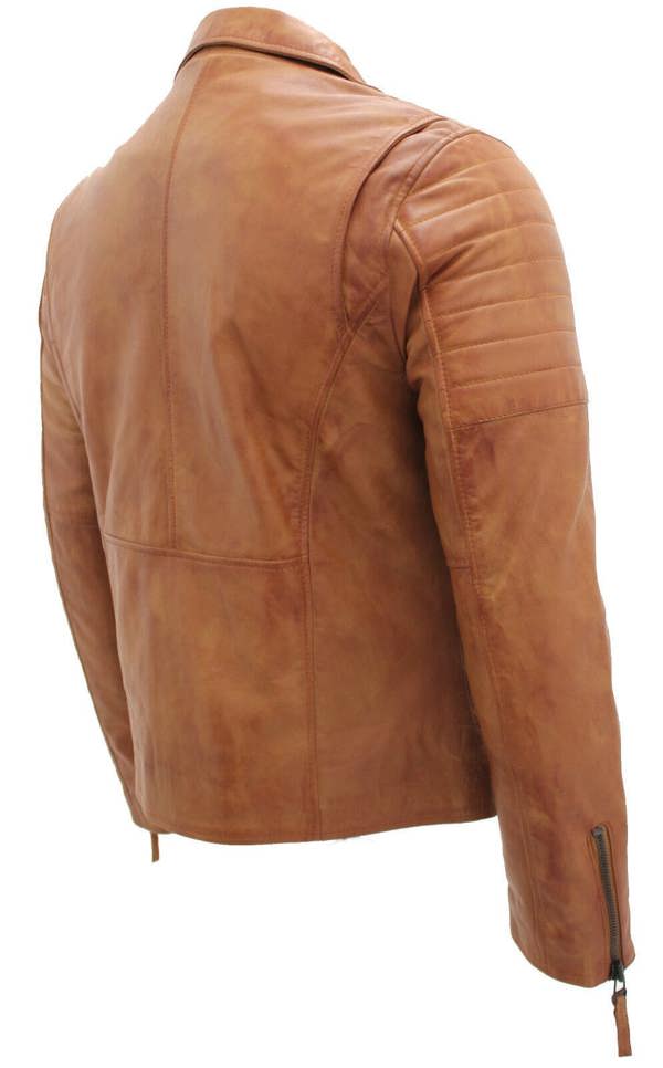 Infinity Leather Mens Slim Fit Brando Style Cross Zip Leather Biker Jacket