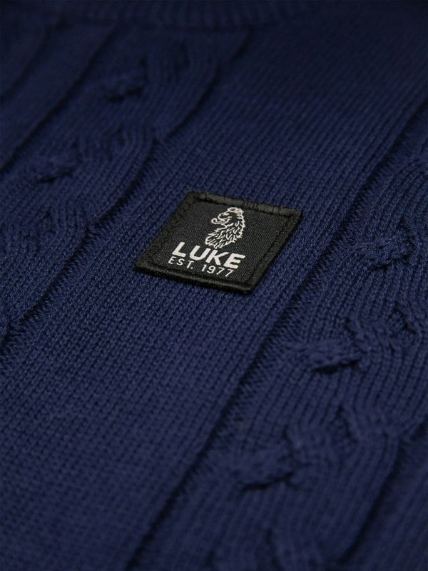 Luke 1977 Mitcham Cable Knit Jumper - Navy