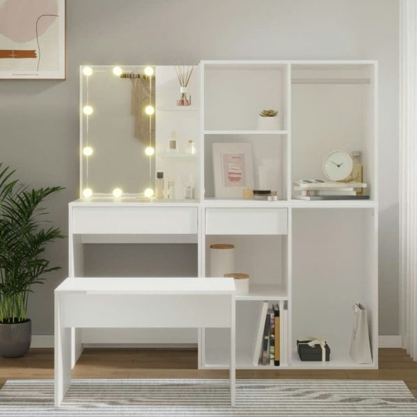 Berkfield Dressing Table Set with LED White Engineered Wood