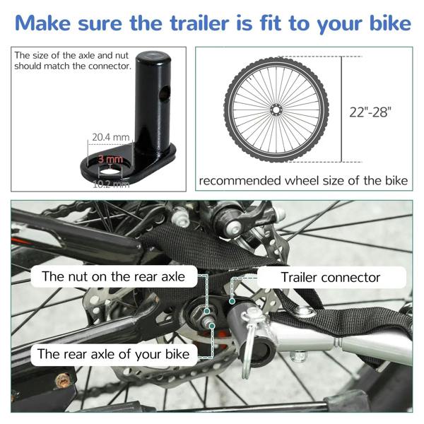 Bike trailer hitch coupler and connector strap for rear-axle mounting