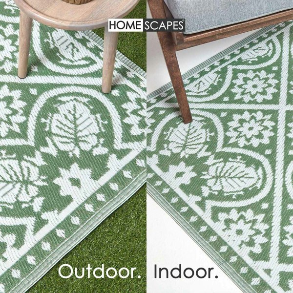 HOMESCAPES Outdoor Rug Luxury Waterproof Reversible, For Garden, Floral Leaf