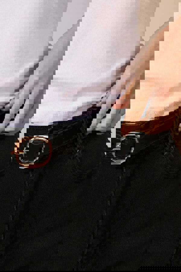 SVNX Irregular Oval Gold Buckle Belt In Black