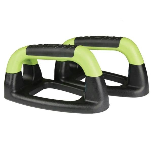 Fitness-Mad green and black push-up stands with extra grip textured handles