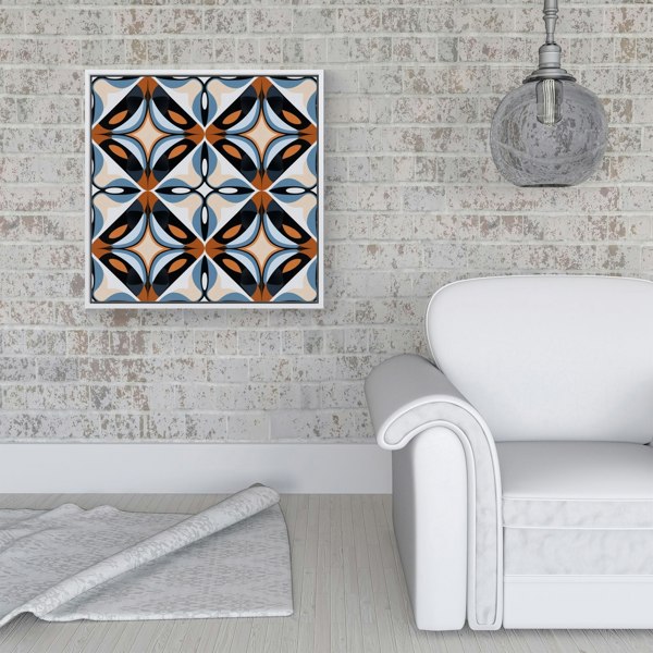 Warren Reed Brown And Blue Geometric Pattern Framed Canvas