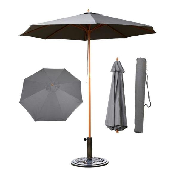 Samuel Alexander 2.7m Outdoor Wooden Garden Parasol Sun Shade with Carry Bag in Grey with 9kg Base Included
