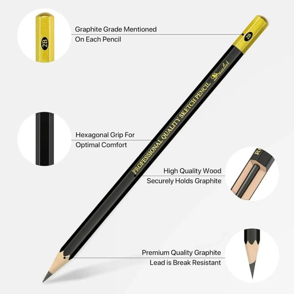 Drawlish Drawing Pencils for Artists - 25 Grades (14B to 10H) Sketching Pencils Set