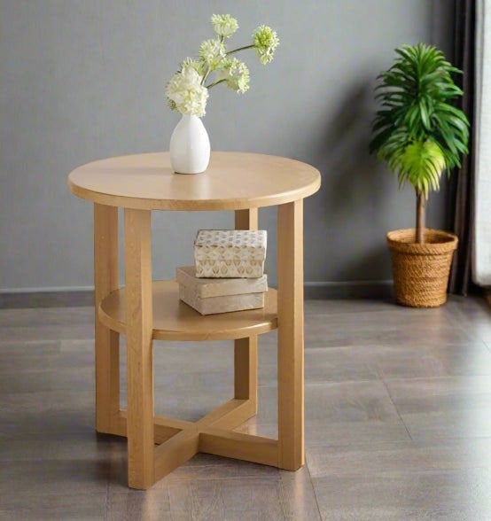 Modcraft Small Side Table with Shelf Round Coffee Table for Living Room Bedroom or Hallway