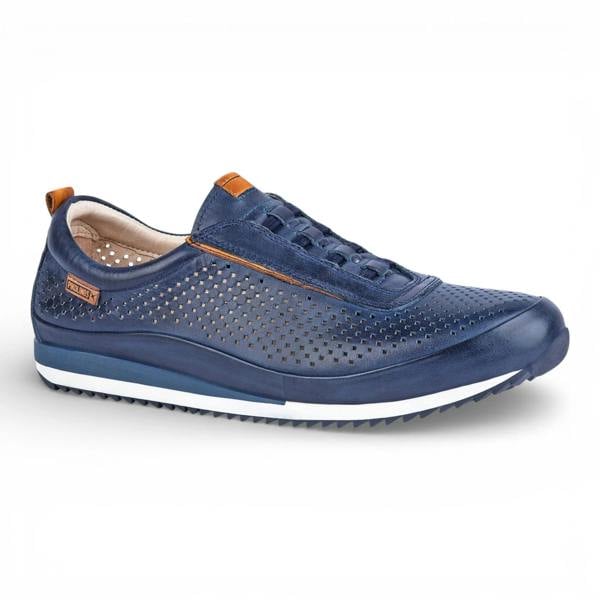 Pikolinos Liverpool - Men's Blue Leather Elastic Slip-on Sneakers