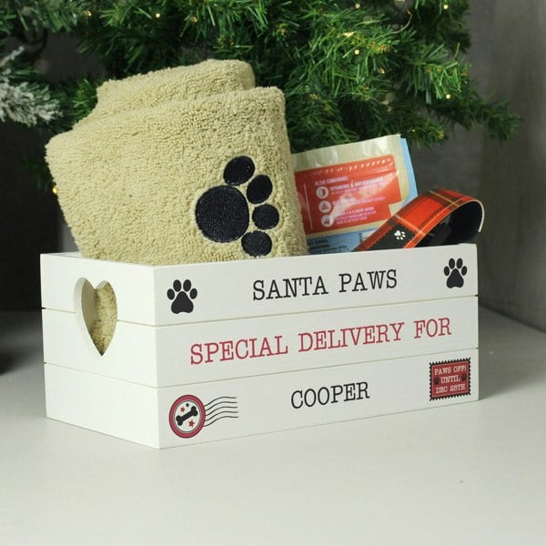 Personalised Memento Company Personalised Santa Paws White Wooden Crate