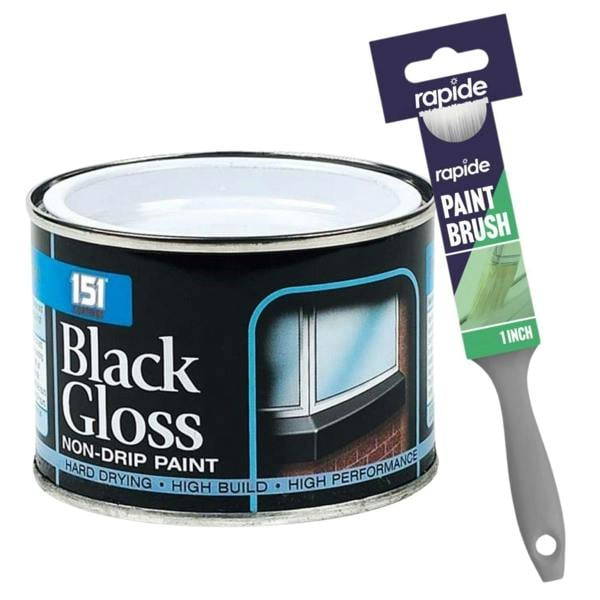 151 Non-Drip Black Gloss Paint Tin 180ml With 1" Paint Brush